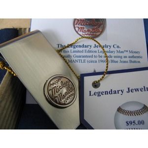 MICKEY MANTLE authentic Blue Jeans Button Money Clip Gift